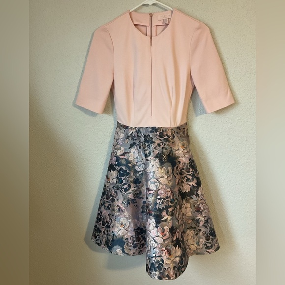 Ted Baker Armalia Pink Floral Jacquard Skater Dress Size 2 - Picture 5 of 15